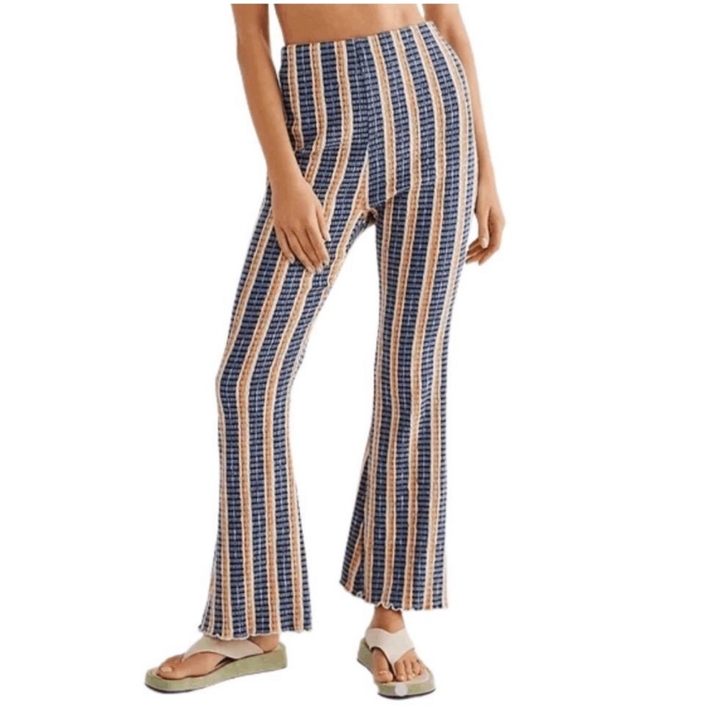 NWOT Free People Womens Fine Line Navy Blue Combo Striped Boho Slim Pants
